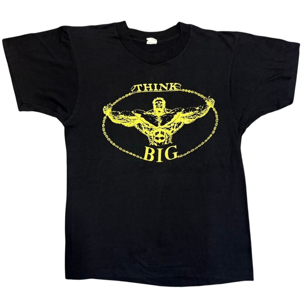 Vintage 1992 Lou Ferrigno Think Big Bodybuilding T Shirt Gym Gold Small XS 17x24